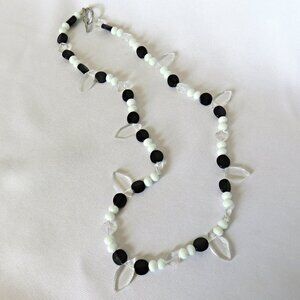 Black White and Clear Glass Bead Necklace 26 Inch......726